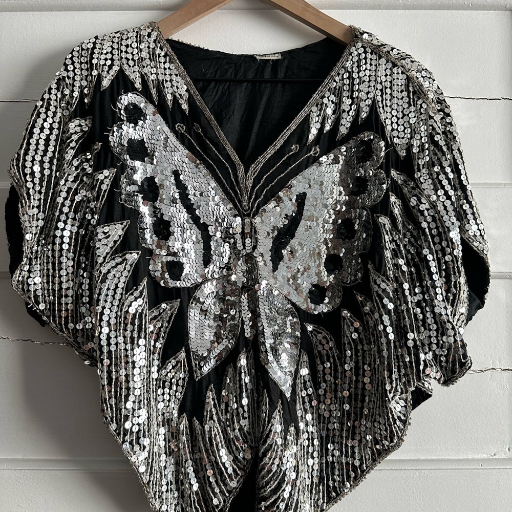 Vintage, sequin, butterfly motif top
